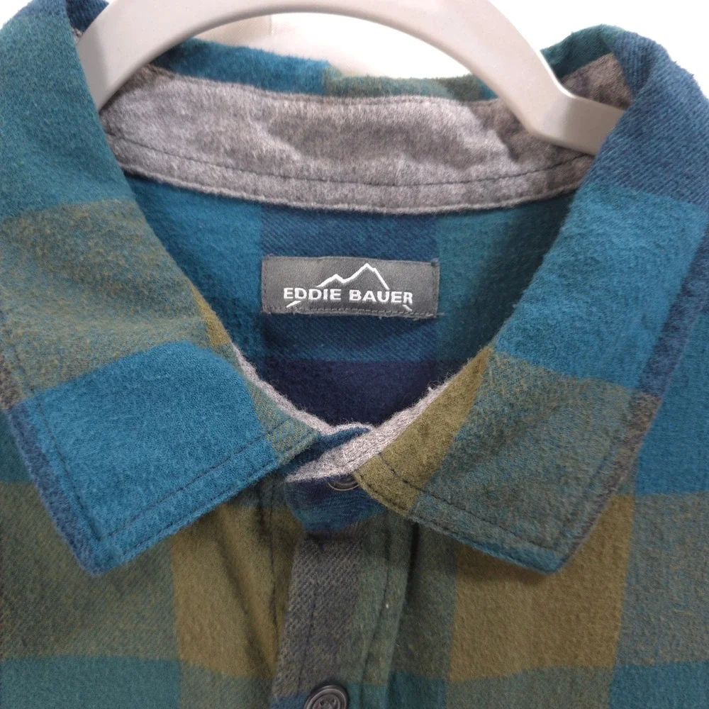 Eddie Bauer Flannel Shirt Buffalo Plaid Blue Green Men XXL Gorpcore Outdoorsy